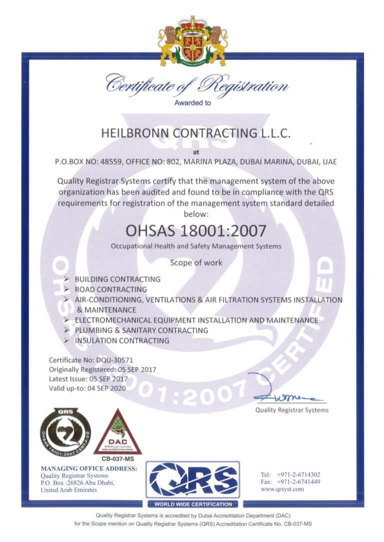 Certificate OHSAS 18001-2007
